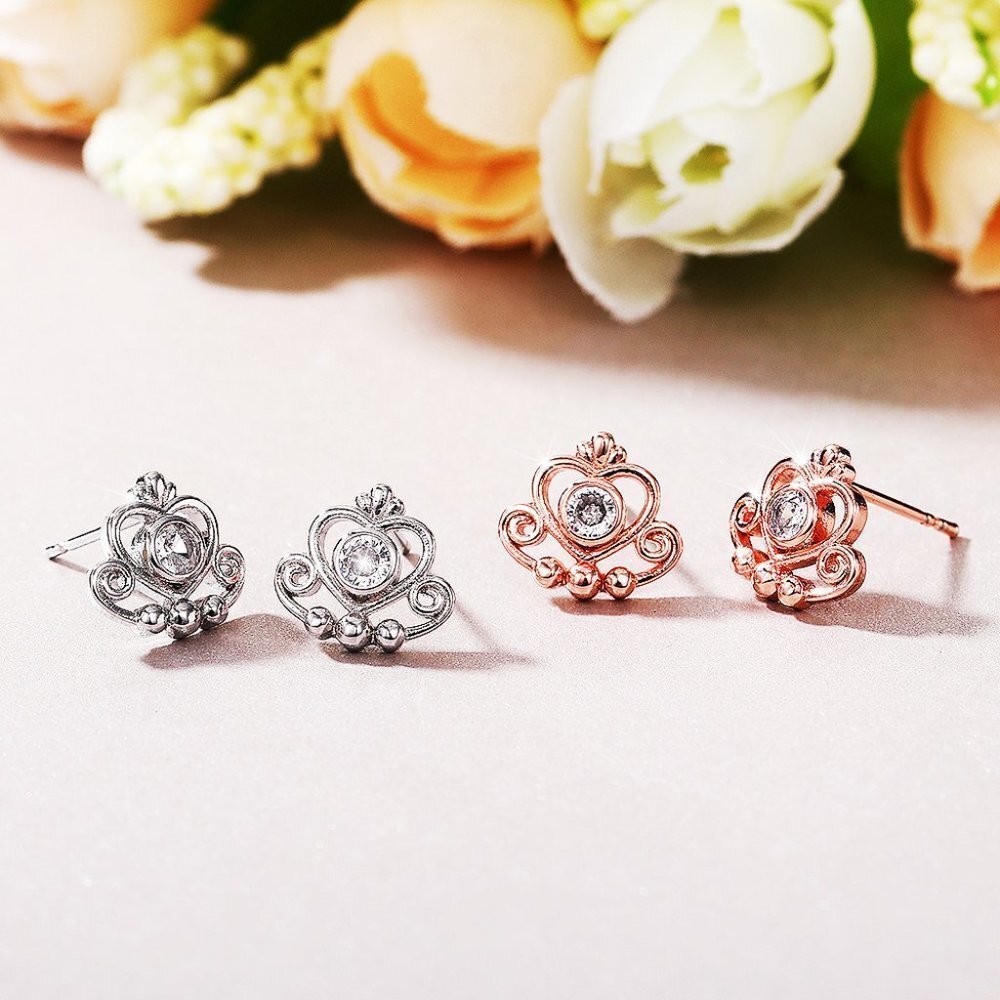 💥 Princess Heart CZ 925 Silver Rose Gold Plated Earrings for Women, HA4497 - Picture 4 of 4